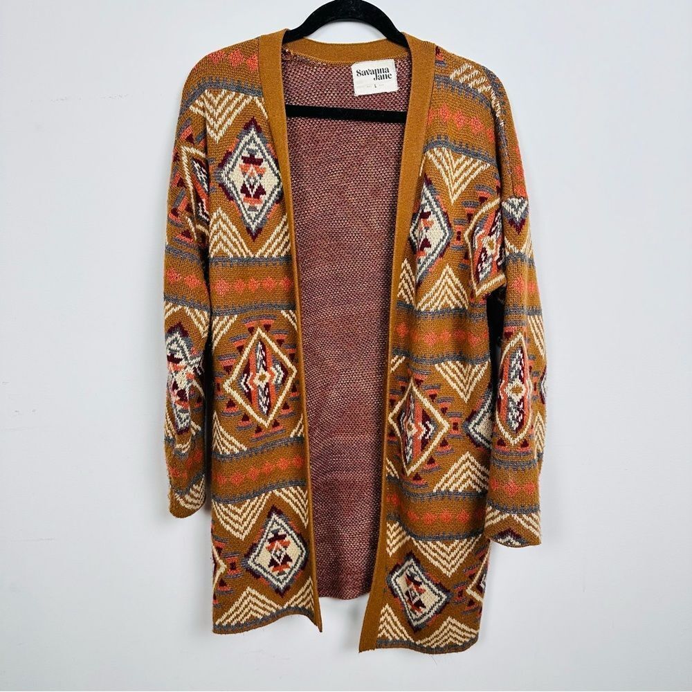 SAVANNAH JANE Geometric Patterned Open Cardigan S… - image 2